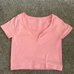 Aeropostale pink ribbed v cut crop top